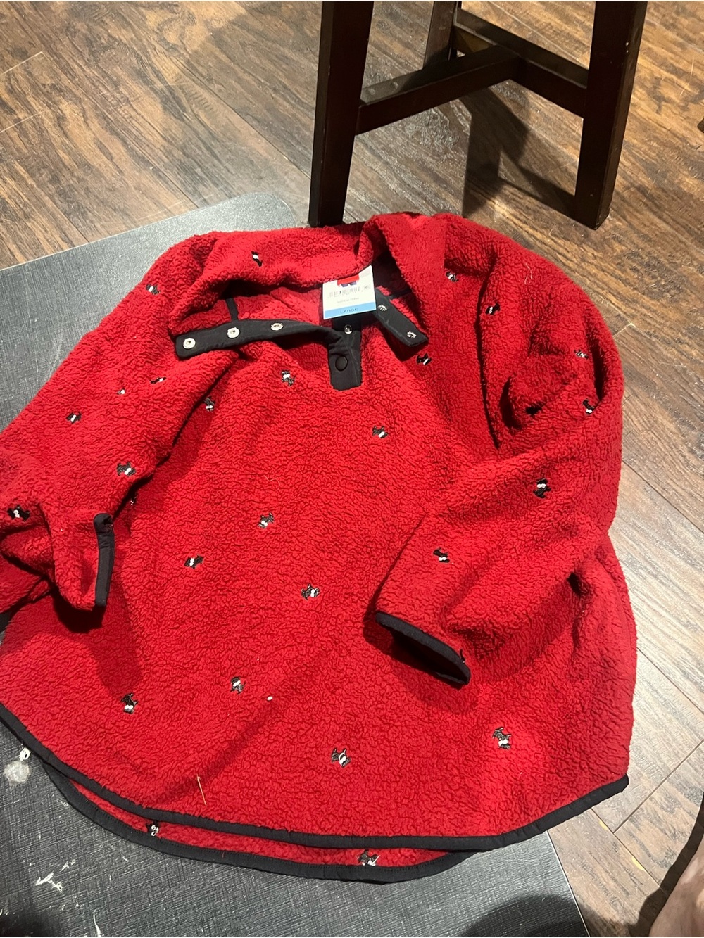 Lands' End Red Sherpa Pullover with Black Trim